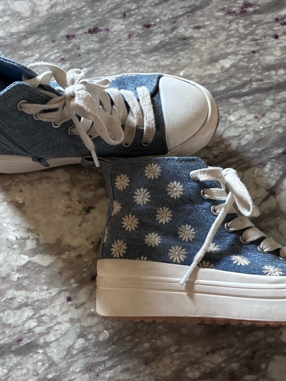 Kids Blue denim Daisy platform High-Top Sneakers